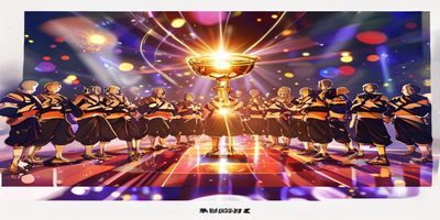 火影忍者同人创作指南2023年最佳同人资源站奖杯，颁奖典礼现场，金色奖杯在聚光灯下闪耀